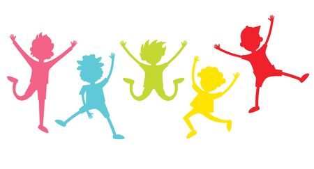 Happy children silhouettes. collection of happy children in different positionsのイラスト素材