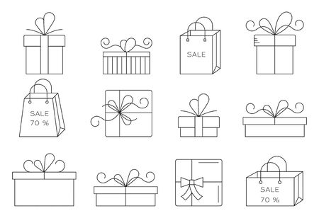 Set of thin line gift icons.のイラスト素材