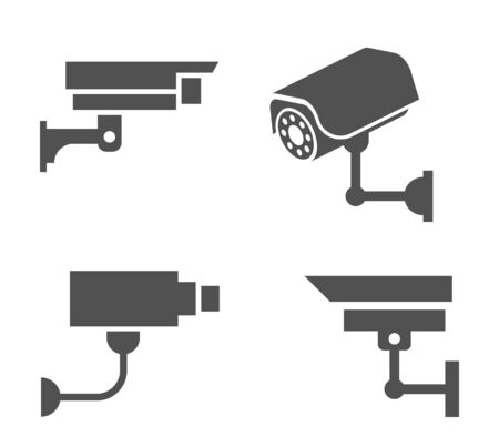 Video surveillance security cameras graphic pictograms set isolated vector illustration