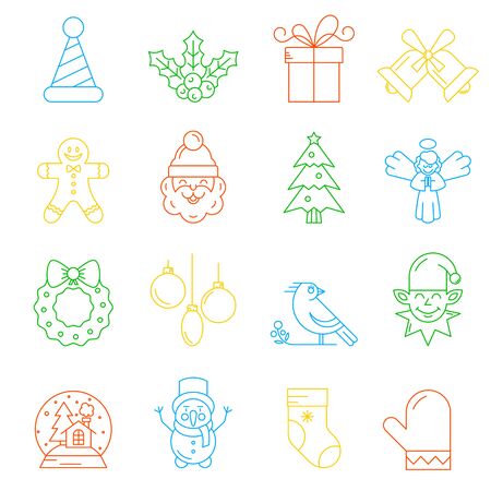 Christmas decorative elements for winter holidays. Christmas icons, thin line style, flat design. Unique illustration for t-shirts, banners, flyers and other types of business design.のイラスト素材
