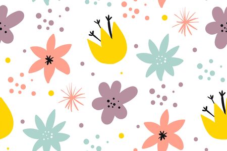 Cute pattern in small flower. Small colorful flowers. White background. Ditsy floral background. Creative kids texture for fabric, wrapping, textile, wallpaper, apparel. Vector illustrationのイラスト素材