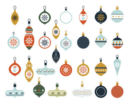 Christmas ball. Symbol of Happy New Year, Xmas holiday celebration, winter. Flat design for card Vector illustration. Decoration isolated elements. Hanging christmas balls.のイラスト素材