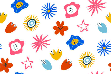 Seamless vector pattern for design and fashion prints. Floral seamless pattern. Scandinavian style. texture for children. summer and springのイラスト素材