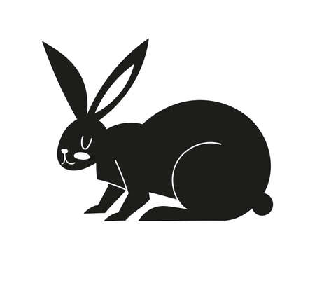 Black icon with a hare. Silhouette with Easter bunny. Vector illustration with animal isolated on white background.のイラスト素材