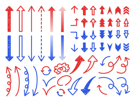 Hand-drawn style up-down arrow set - red and blueのイラスト素材