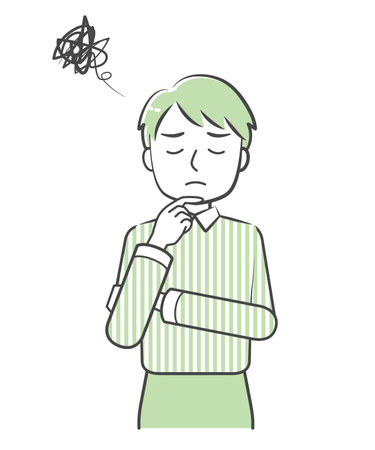 Worried man's upper body illustration-friendly simple touchのイラスト素材