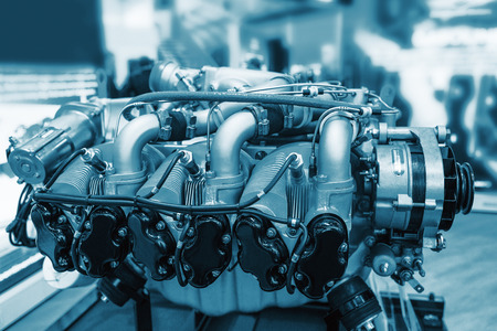 Piece of equipment of the aircraft engine closeup, a aircraft engine detail in the expositionの写真素材