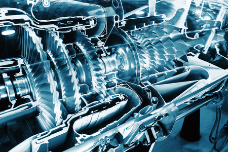 Turbine Engine Profile.  Aviation Technologies. Aircraft jet engine detail in the expositionの写真素材