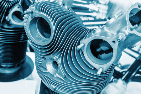 Piece of equipment of the aircraft engine closeup, a aircraft engine detail in the exposition
