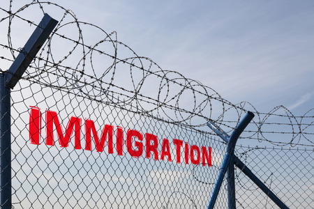 Airfield Runway Prague Airport, fence with barbed wire.の写真素材