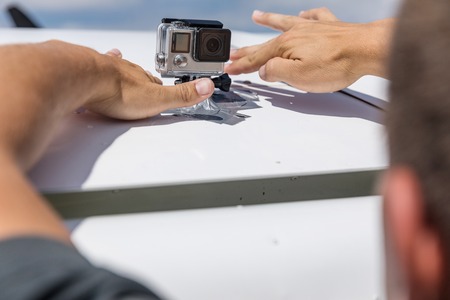 Detail shot with action camera for extreme sports mounted on a sports aircraftの写真素材