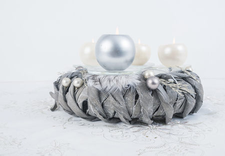 Advent lights Christmas candles four flames are burning, abstract backgroundの写真素材