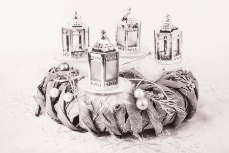 Grey advent wreath with 4 metallic candlesの写真素材
