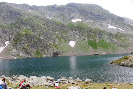 Rila lakes, Bulgaria - August 07 2016 : People enjoying the nice view of one of the Seven Rila lakesのeditorial素材