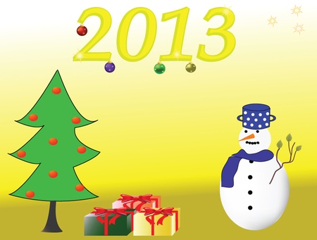 New Year s card with funny snow man and christmas tree on violet backgroundのイラスト素材