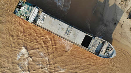 Waves at Tel Aviv beach, Drone photo, Landscape Skyline. city life Stormy summer surf Israel TLV