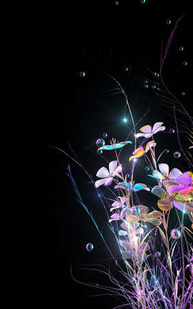 Flowers Art Design. Abstract Beautiful Floral Background with Translucent Iridescent Flowers.の写真素材