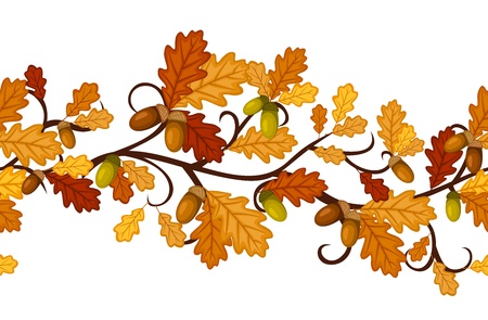 Horizontal seamless pattern with autumn oak leaves. のイラスト素材