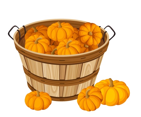 Wooden basket with pumpkins.のイラスト素材