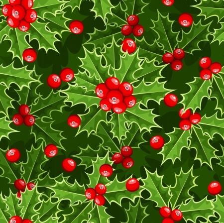 Seamless background with Christmas holly のイラスト素材