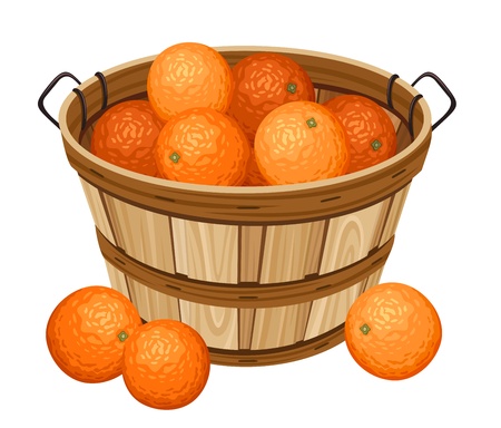 Wooden basket with oranges. のイラスト素材