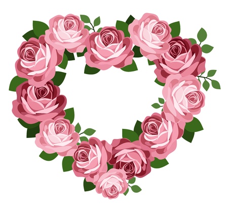 Pink roses heart frame.のイラスト素材