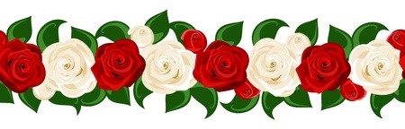 horizontal seamless background with red and white roses.のイラスト素材