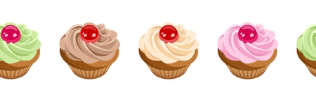 Horizontal seamless background with cupcakes.  illustration. のイラスト素材
