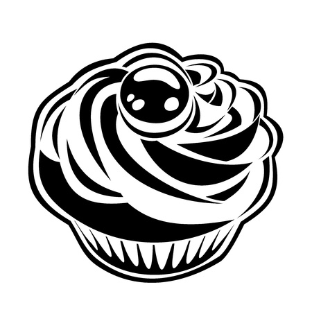 Black silhouette of cupcake.  illustration. のイラスト素材