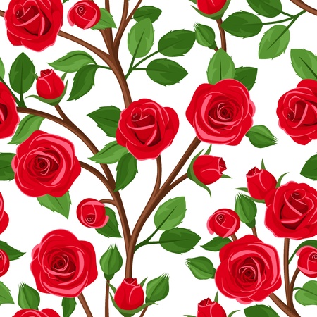 Seamless background with branches of red roses. Vector illustration.のイラスト素材
