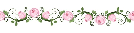 Vintage horizontal seamless vignettes with pink rose buds illustration のイラスト素材