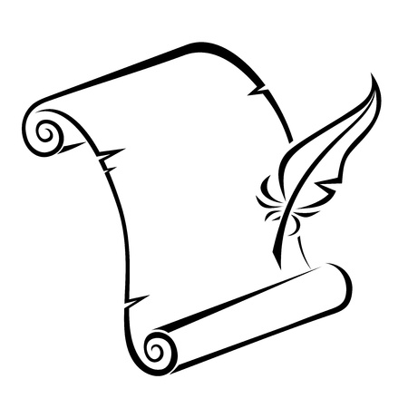 Black silhouette of paper scroll and feather pen  Vector illustration のイラスト素材