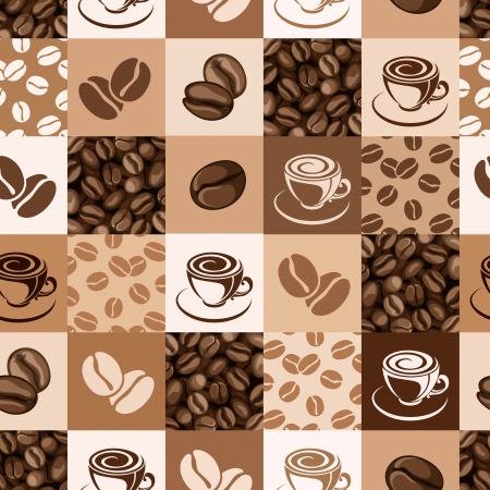 Seamless pattern with coffee beans and cups  Vector illustration のイラスト素材