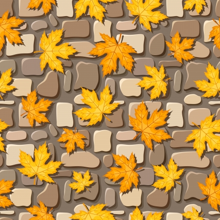 Seamless background with autumn leaves on paving stones  illustration のイラスト素材