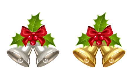 Silver and golden Christmas bells  Vector illustration のイラスト素材