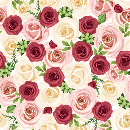 Seamless background with red, pink and white roses  Vector illustration のイラスト素材