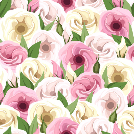 Seamless pattern with pink and white lisianthus flowers illustration のイラスト素材