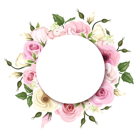 Background with pink and white roses and lisianthus flowers  のイラスト素材