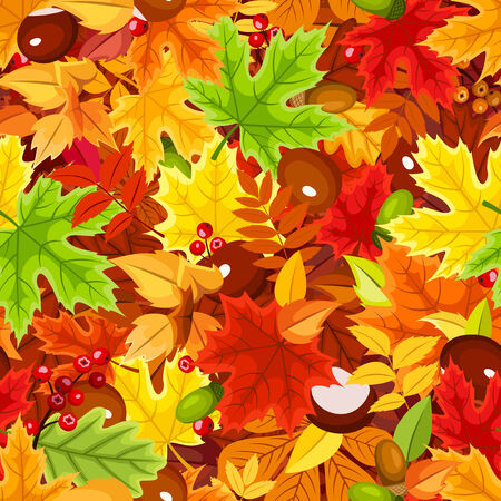 Seamless pattern with colorful autumn leaves. Vector illustration.のイラスト素材
