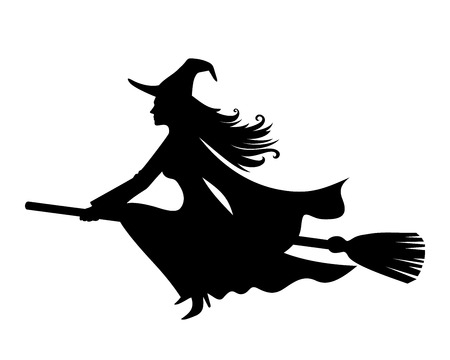 Witch on a broomstick. Vector black silhouette. Witch on a broomstick. Vector black silhouette.