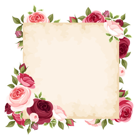 Vector card with red and pink roses.のイラスト素材