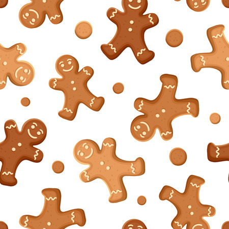 Seamless background with gingerbread men cookies. Vector illustration.のイラスト素材