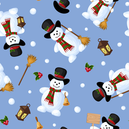 Christmas seamless background with snowmen. Vector illustration.のイラスト素材