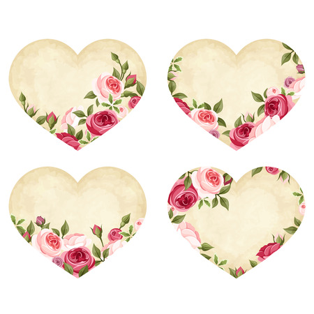 Valentines day parchment hearts with roses. のイラスト素材
