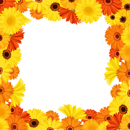 Frame with orange and yellow gerbera flowers. Vector illustration.のイラスト素材