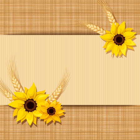 Horizontal seamless background with sunflowers and ears of wheat. Vector illustration.のイラスト素材