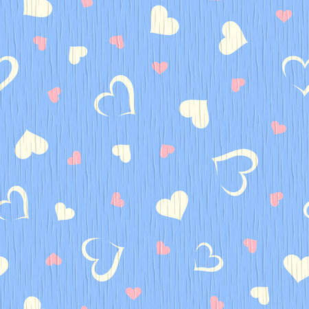 Vector seamless blue wooden texture with hearts pattern.のイラスト素材