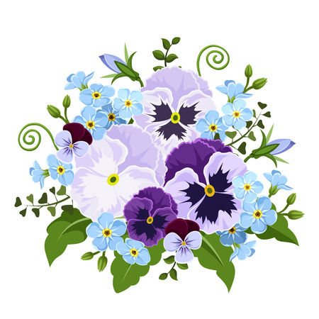 Pansy and forget-me-not flowers. Vector illustration.のイラスト素材