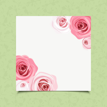 white card with pink roses on a green background.のイラスト素材