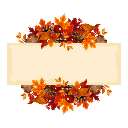 Vector card with autumn leaves and berries.のイラスト素材